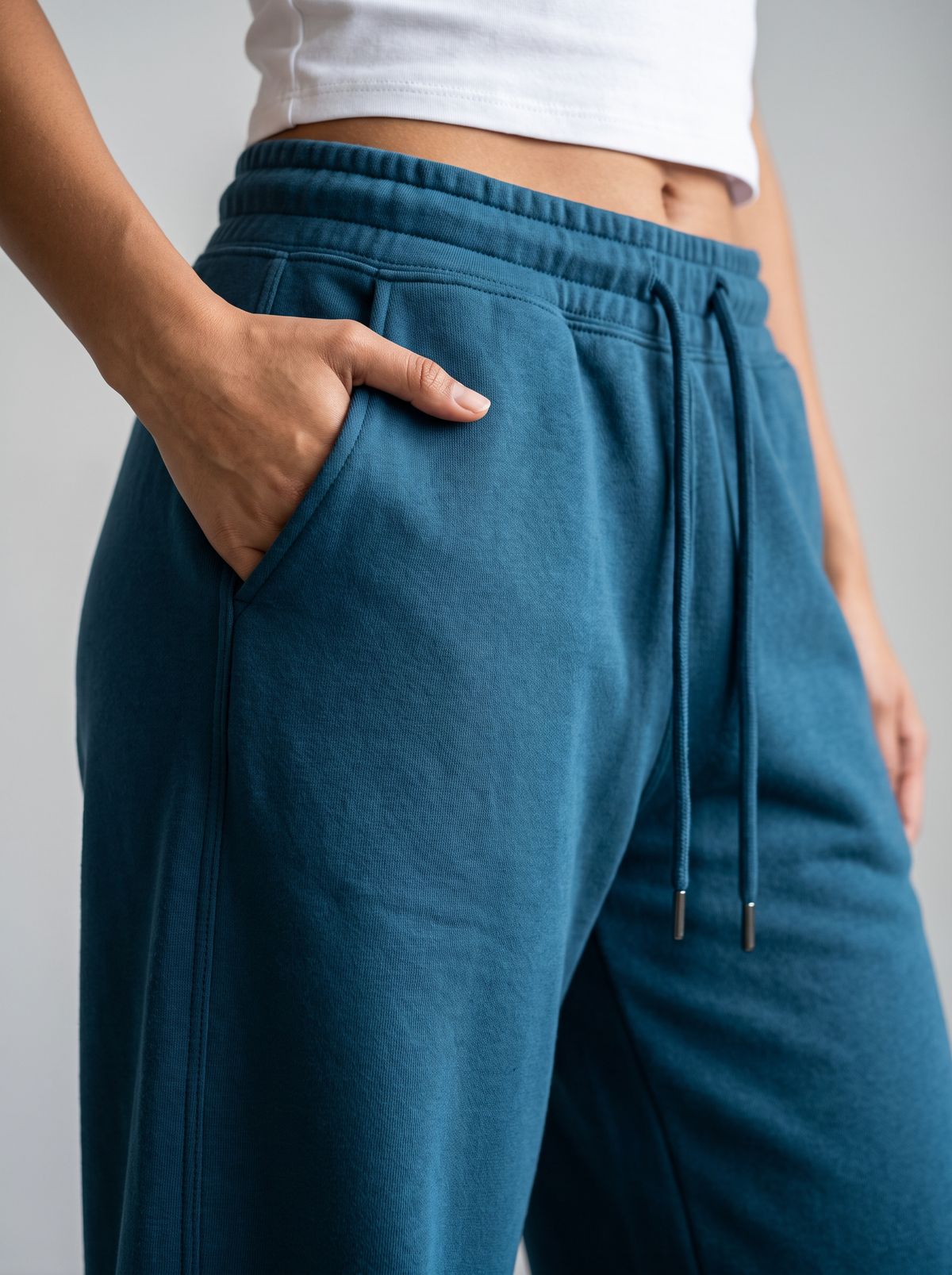 Winter Wide Leg Sweatpants - Blue - Aura Detail