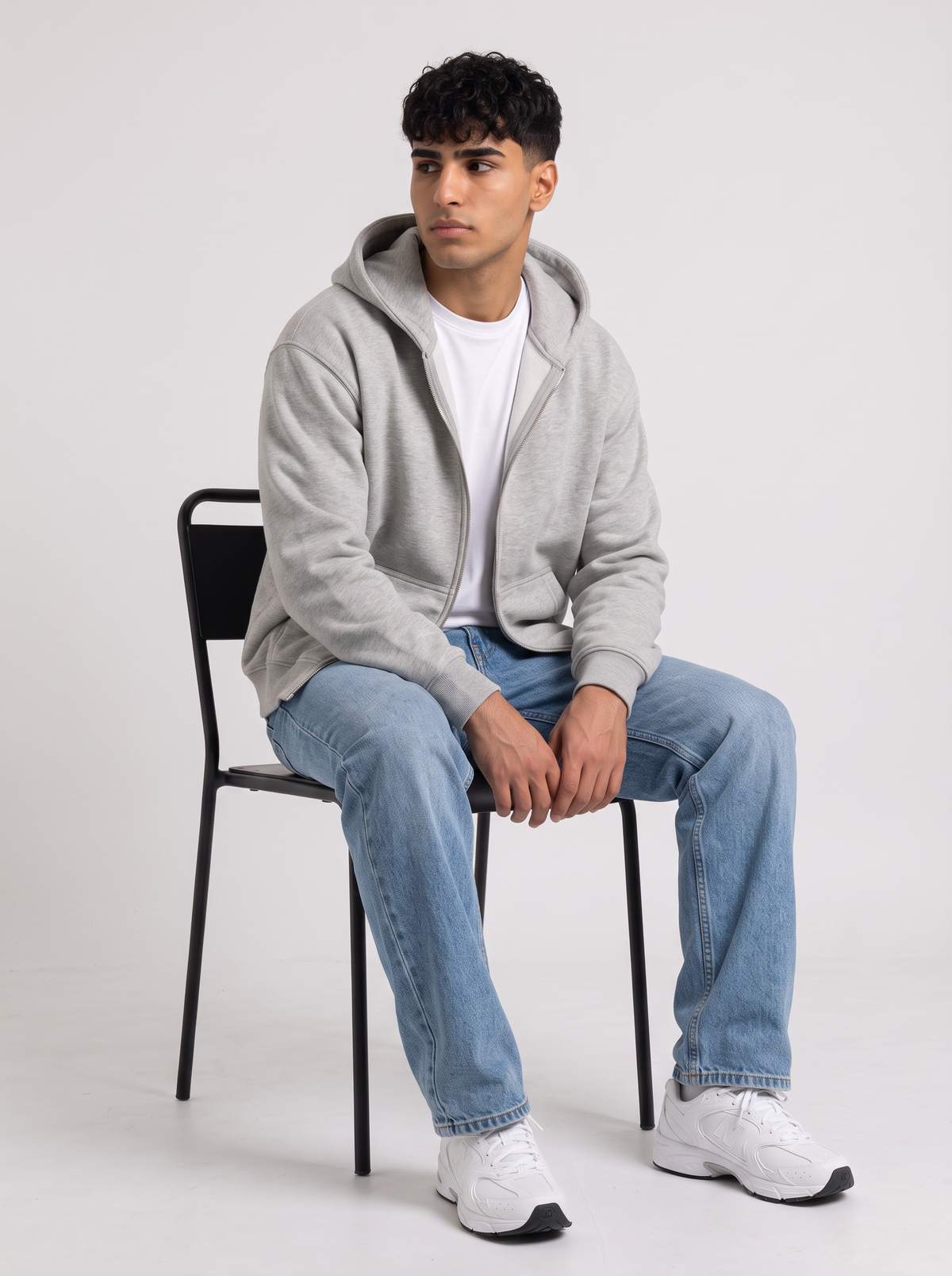 Double Zip Hoodie - Grey styled with jeans
