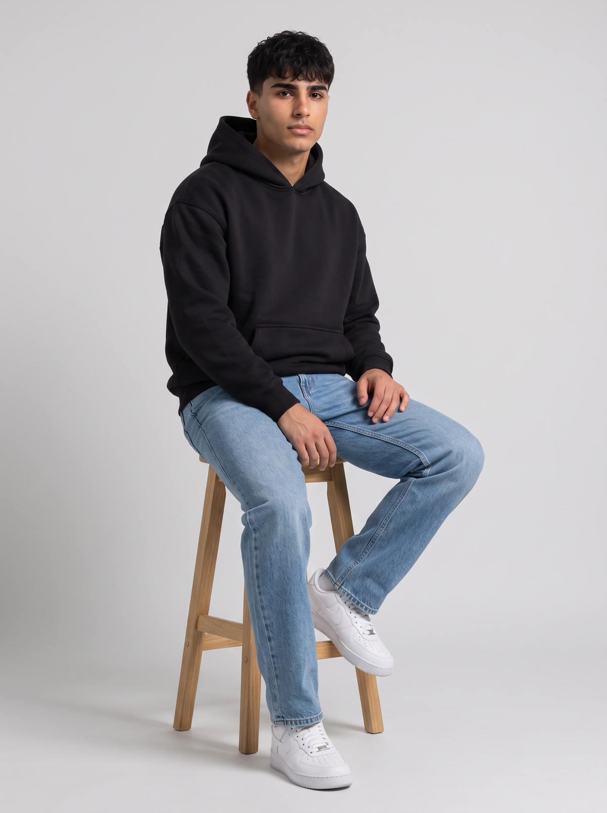 Oversized Hoodie - Black styled with jeans