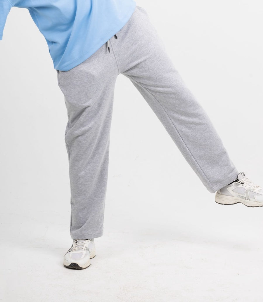 Straight Leg Melton Cotton Sweatpants - Heather Gray