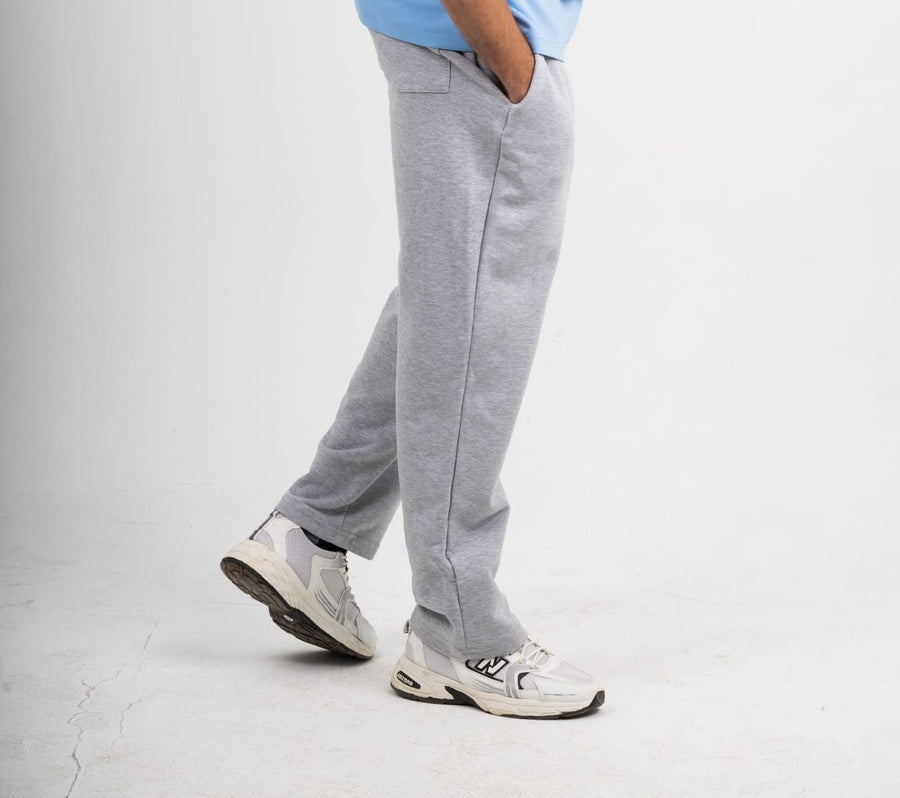 Straight Leg Melton Cotton Sweatpants - Heather Gray