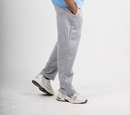 Straight Leg Melton Cotton Sweatpants - Heather Gray