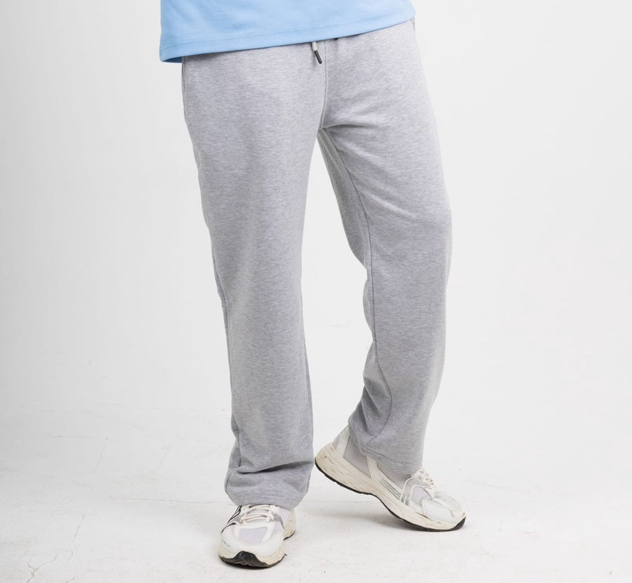 Straight Leg Melton Cotton Sweatpants - Heather Gray