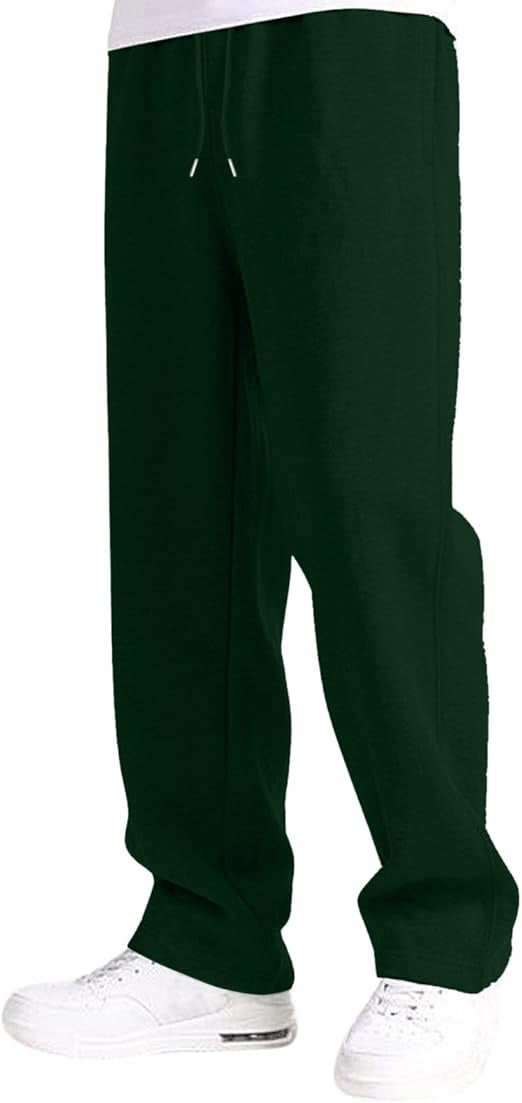 Straight Leg Melton Cotton Sweatpants - Darkgreen