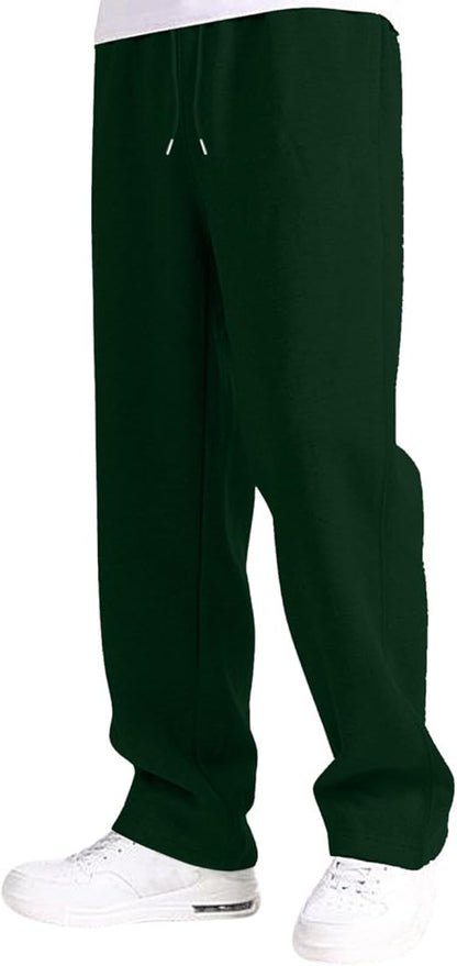 Straight Leg Melton Cotton Sweatpants - Darkgreen