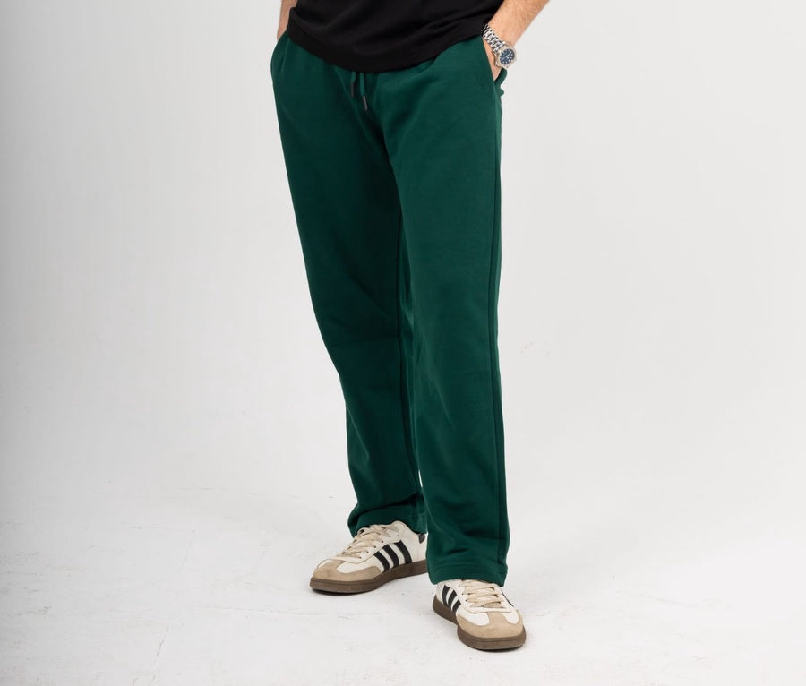 Straight Leg Melton Cotton Sweatpants - Darkgreen