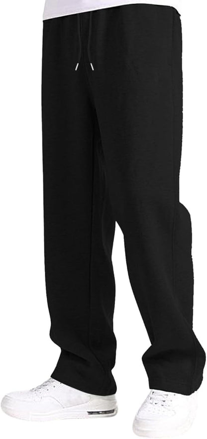 Straight Leg Melton Cotton Sweatpants - Black