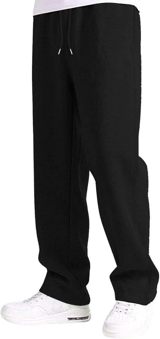 Straight Leg Melton Cotton Sweatpants - Black