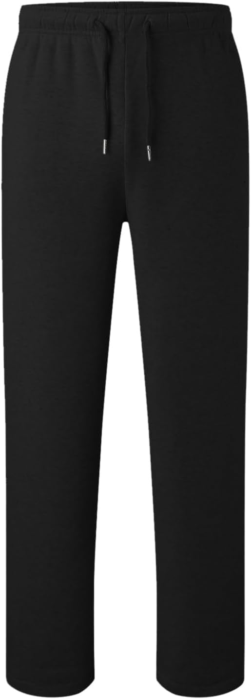 Straight Leg Melton Cotton Sweatpants - Black