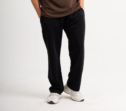 Straight Leg Melton Cotton Sweatpants - Black