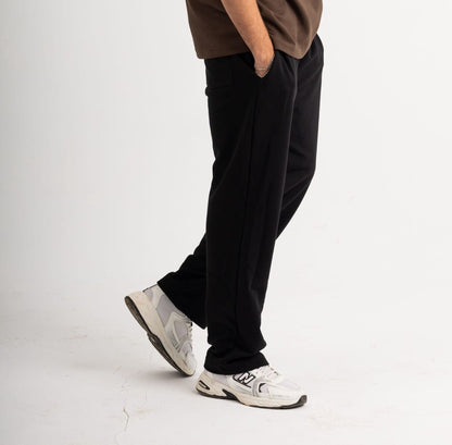 Straight Leg Melton Cotton Sweatpants - Black