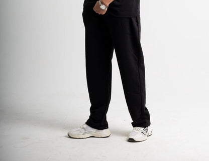 Straight Leg Melton Cotton Sweatpants - Black