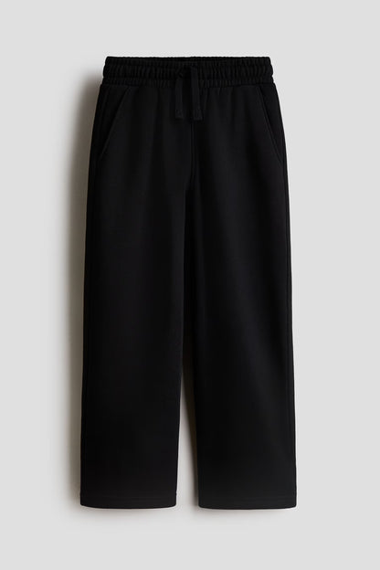 Wide Leg Melton Cotton Sweatpants - Black