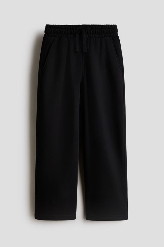 Wide Leg Melton Cotton Sweatpants - Black