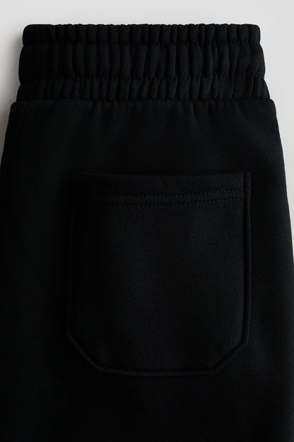 Wide Leg Melton Cotton Sweatpants - Black