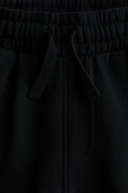Wide Leg Melton Cotton Sweatpants - Black