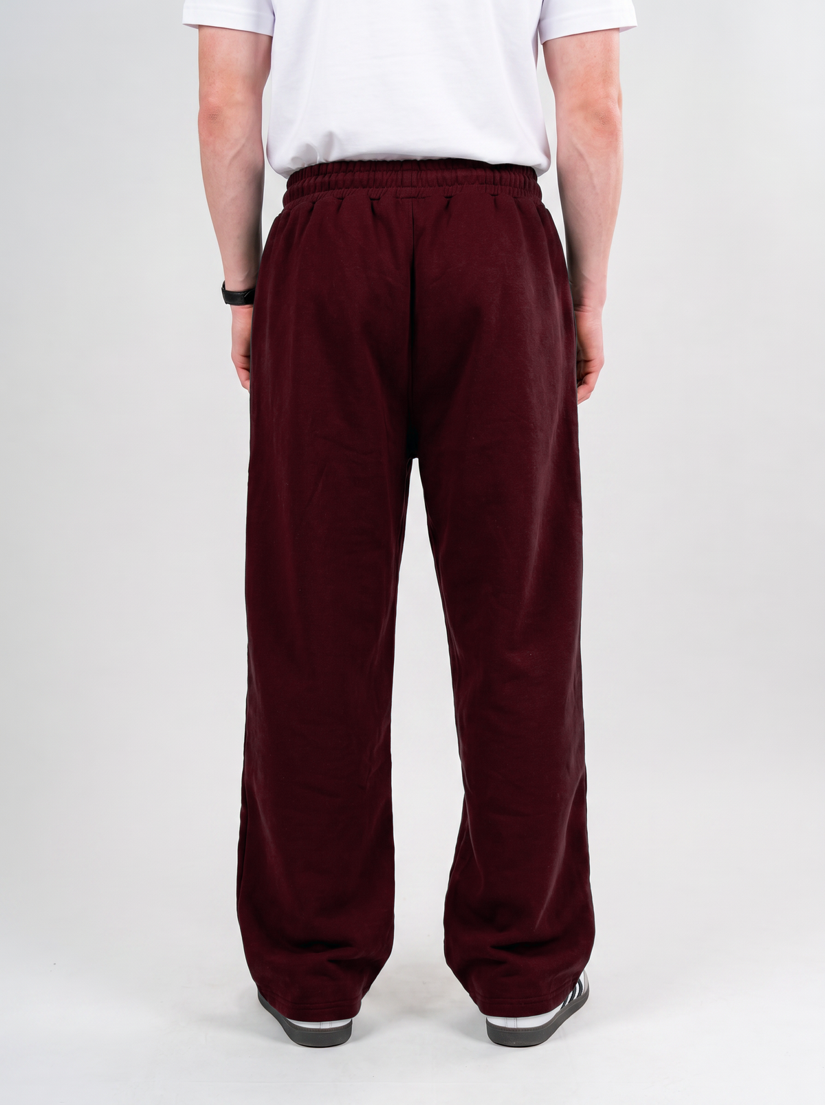 Wide Leg Melton Cotton Sweatpants - Burgundy