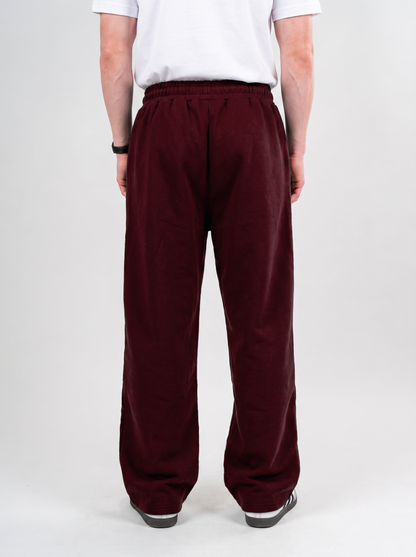 Wide Leg Melton Cotton Sweatpants - Burgundy