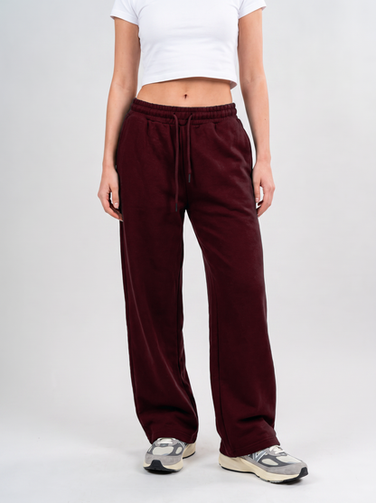 Wide Leg Melton Cotton Sweatpants - Burgundy