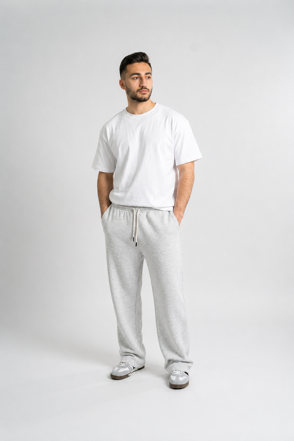 Wide Leg Melton Cotton Sweatpants - Heather Gray