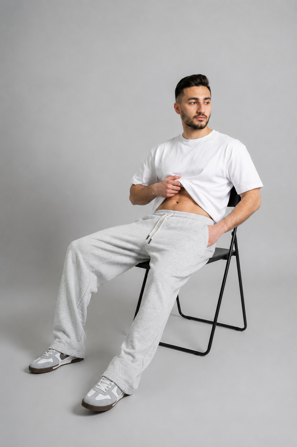 Wide Leg Melton Cotton Sweatpants - Heather Gray