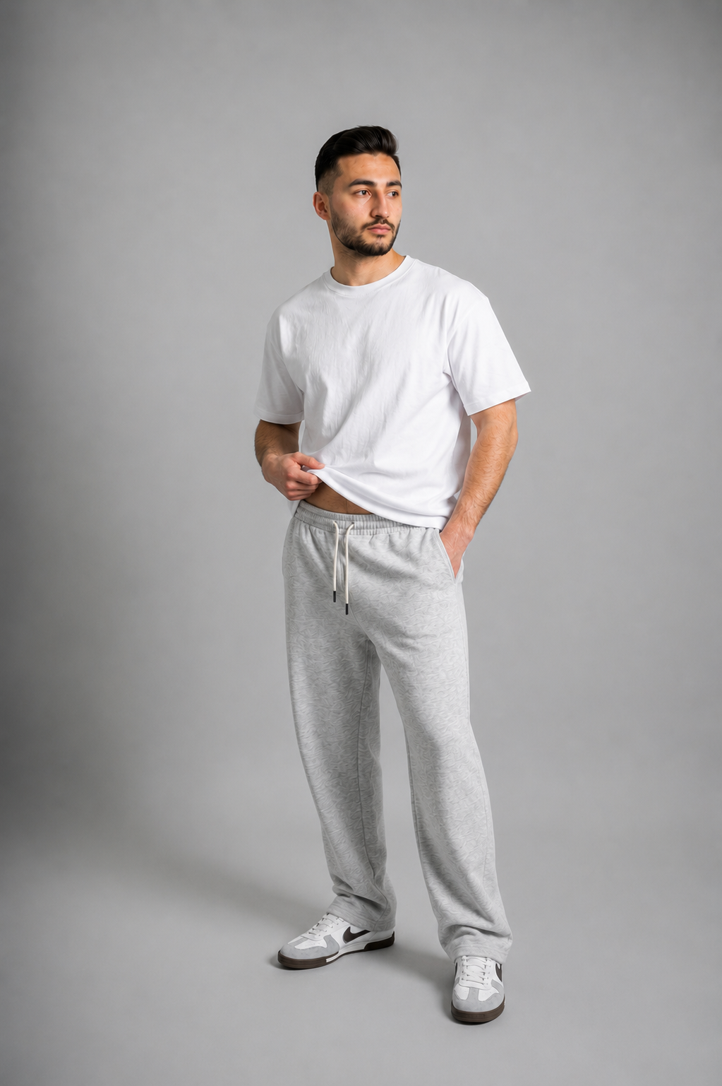 Straight Leg Melton Cotton Sweatpants - Heather Gray