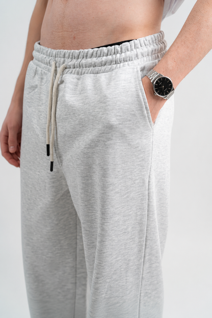 Wide Leg Melton Cotton Sweatpants - Heather Gray