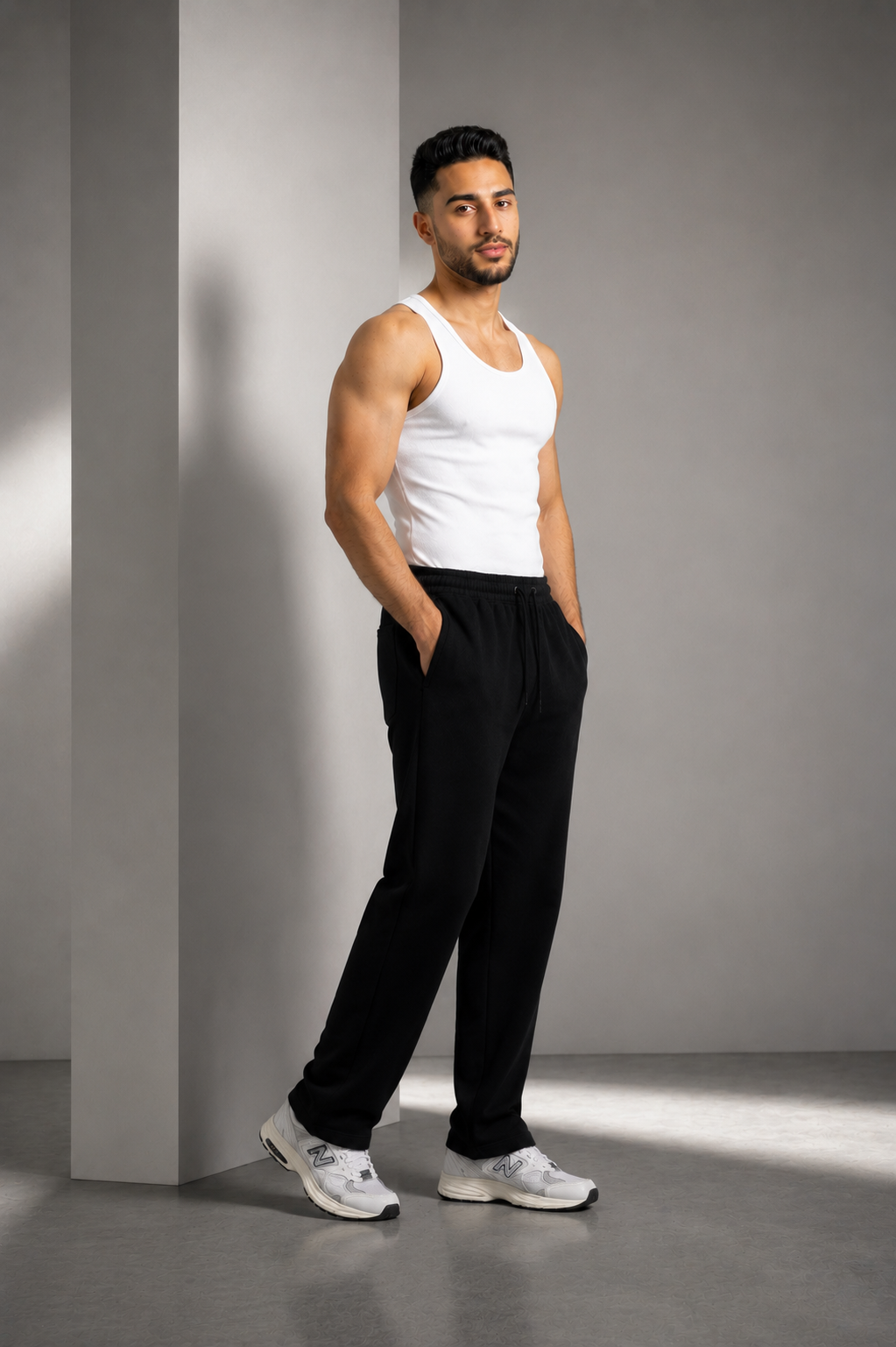 Straight Leg Melton Cotton Sweatpants - Black