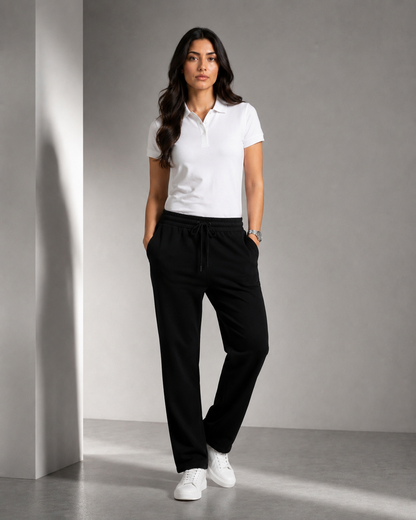 Straight Leg Melton Cotton Sweatpants - Black
