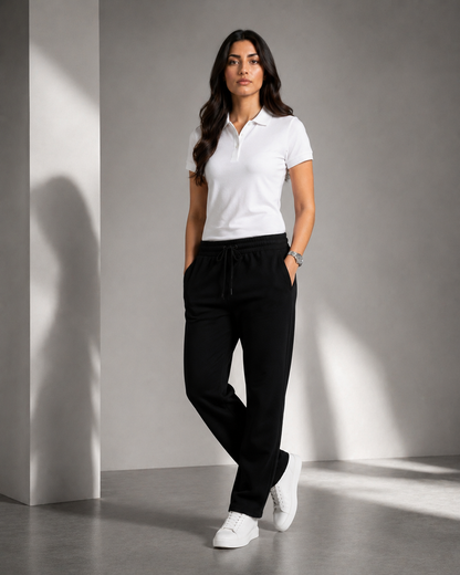 Straight Leg Melton Cotton Sweatpants - Black