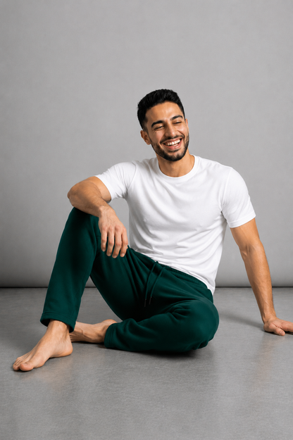 Straight Leg Melton Cotton Sweatpants - Darkgreen