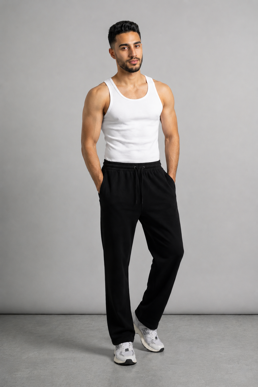 Straight Leg Melton Cotton Sweatpants - Black