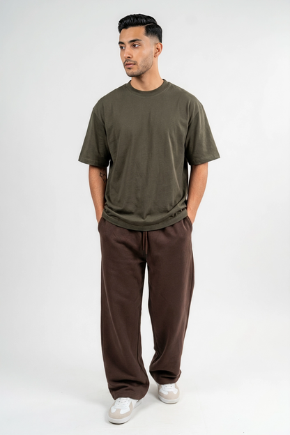 Wide Leg Melton Cotton Sweatpants - Black