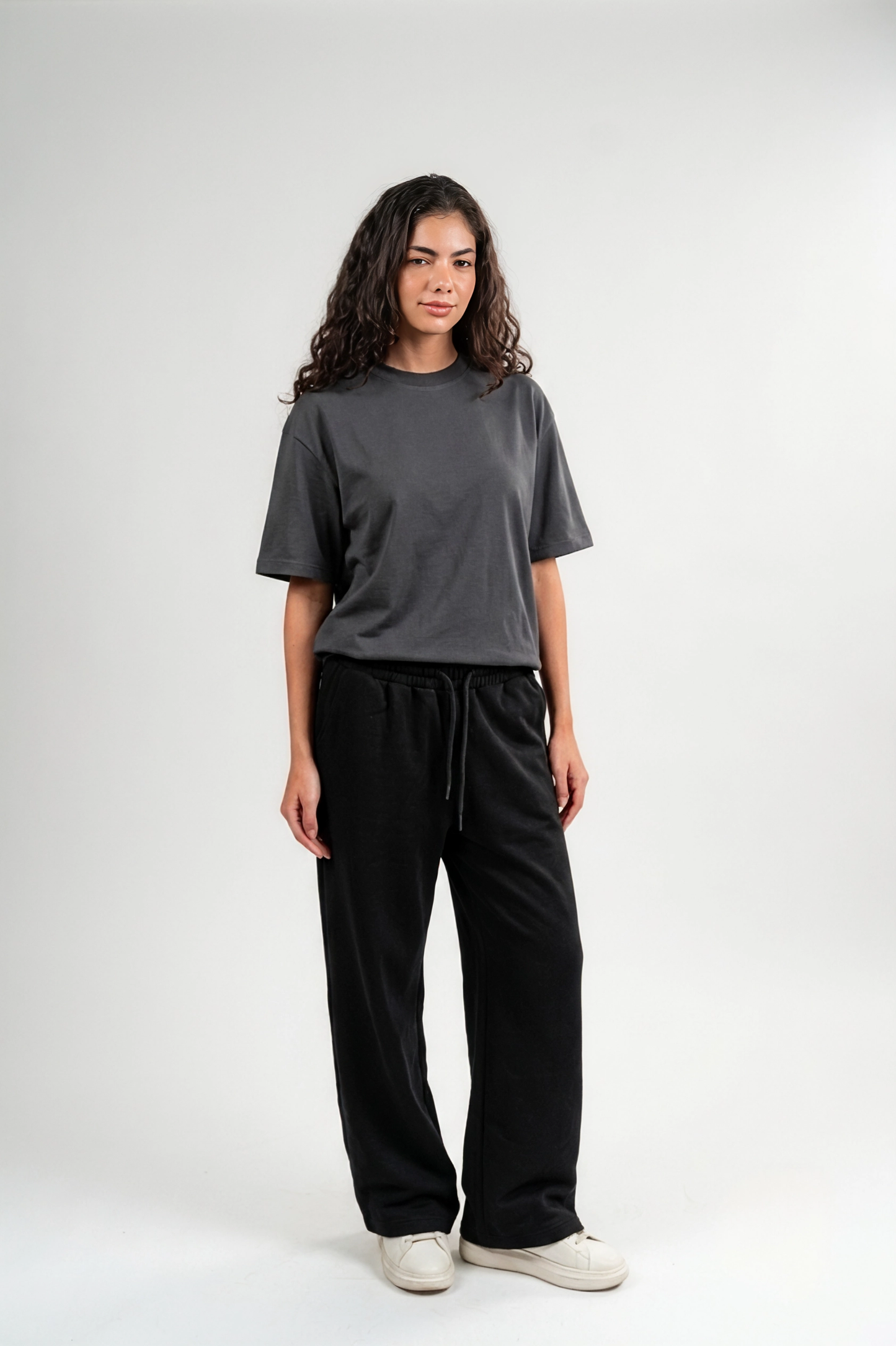 Wide Leg Melton Cotton Sweatpants - Black