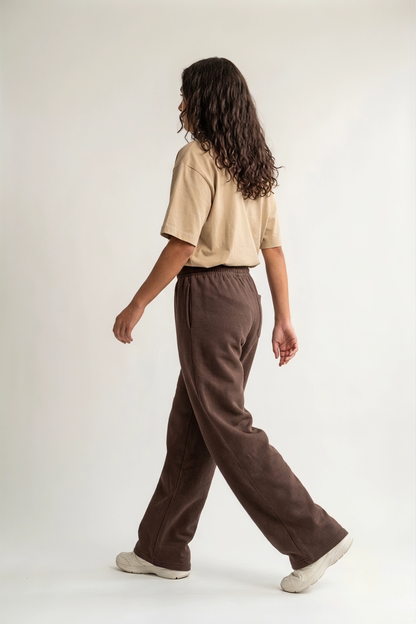Wide Leg Melton Cotton Sweatpants - Black
