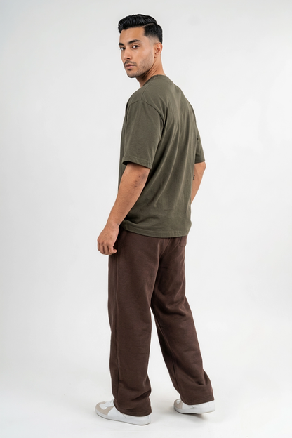 Wide Leg Melton Cotton Sweatpants - Black