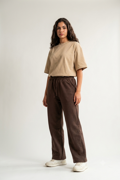 Wide Leg Melton Cotton Sweatpants - Black