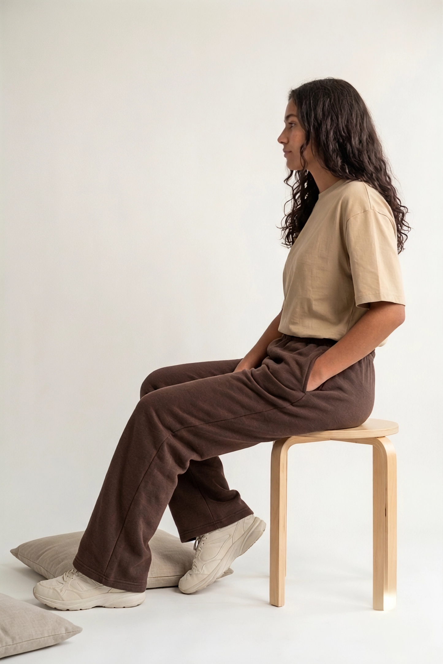 Wide Leg Melton Cotton Sweatpants - Black
