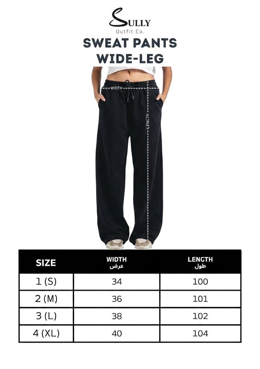 Wide Leg Melton Cotton Sweatpants - Black