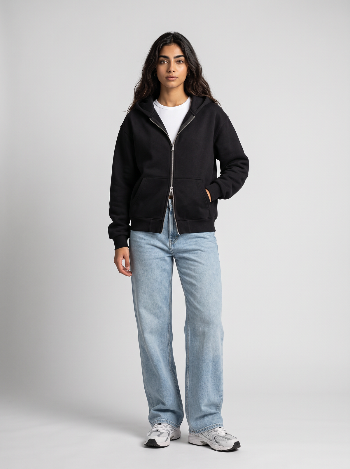Double Zip Hoodie - Black - Aura Front Hero