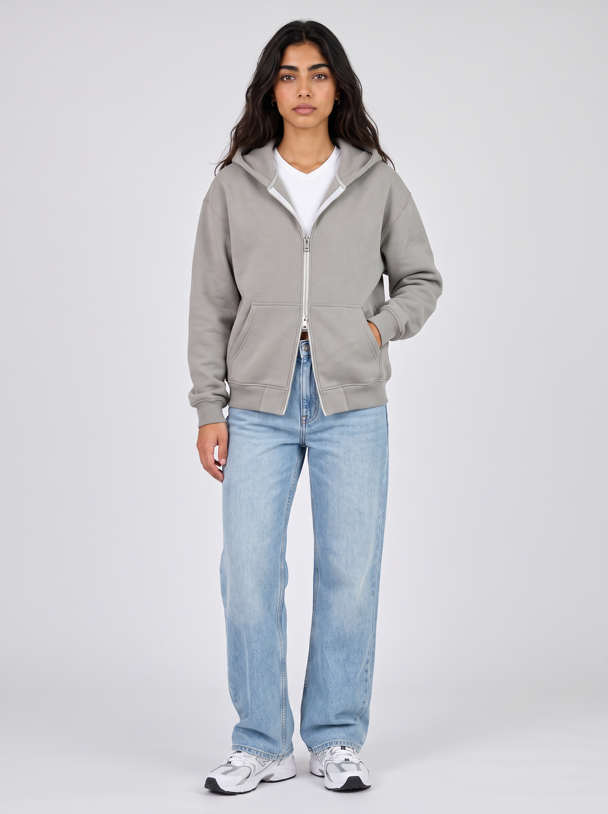 Double Zip Hoodie - Grey - Aura Front Hero
