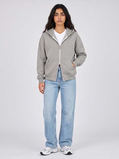 Double Zip Hoodie - Grey - Aura Front Hero