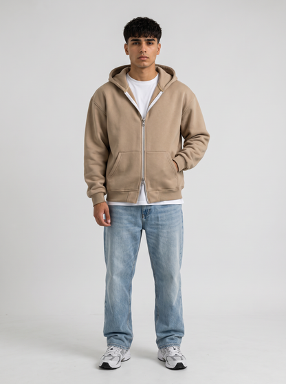 Double Zip Hoodie - Beige - Pulse Front Hero