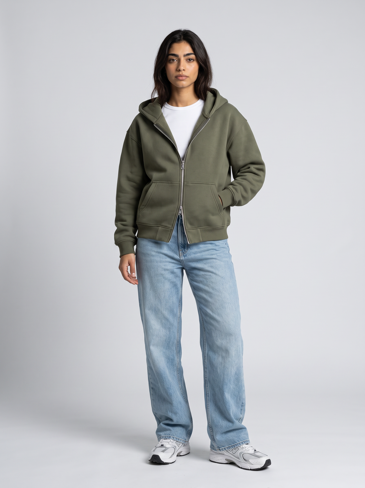 Double Zip Hoodie - Olive - Aura Front Hero
