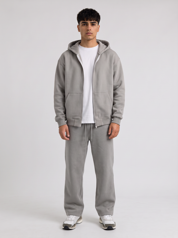 Full Set Double Zip Hoodie - Grey - Pulse Set Front