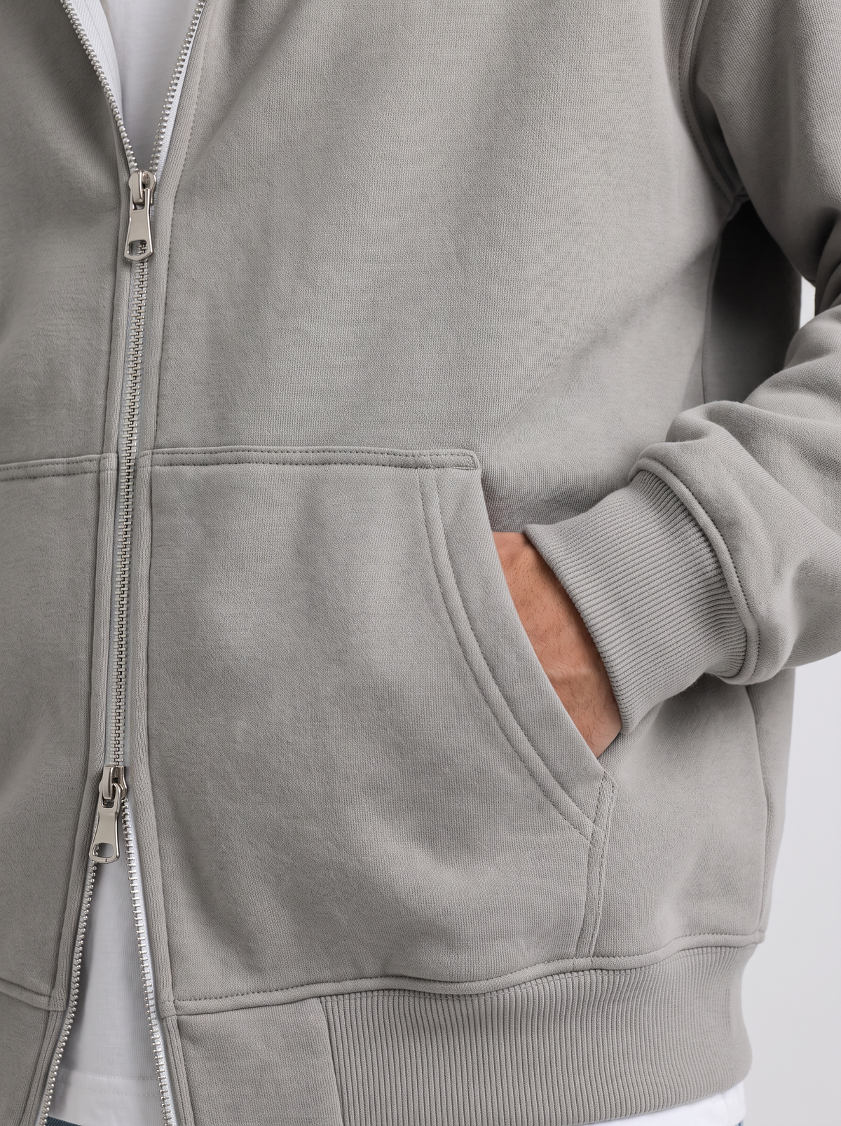Double Zip Hoodie - Grey - Pulse Detail