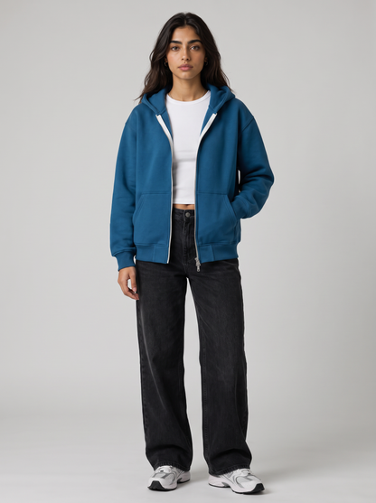 Double Zip Hoodie - Blue - Aura Front Hero