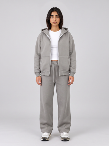 Double Zip Hoodie - Grey - Aura Set Front