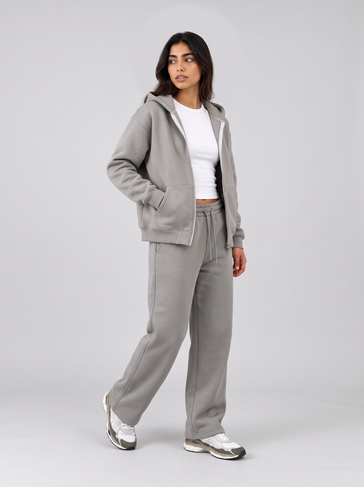 Full Set Double Zip Hoodie - Grey - Aura Set 30