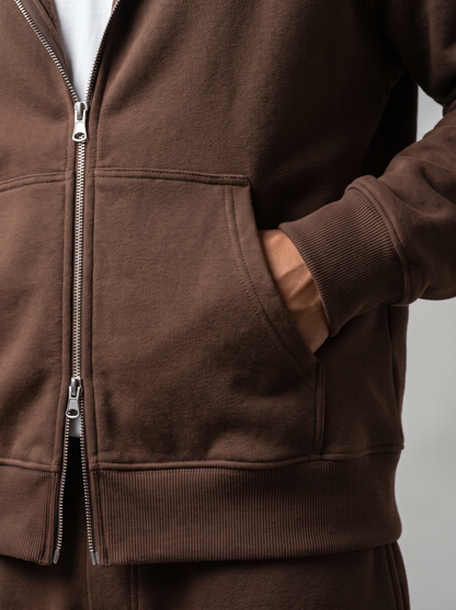 Double Zip Hoodie - Brown - Pulse Detail